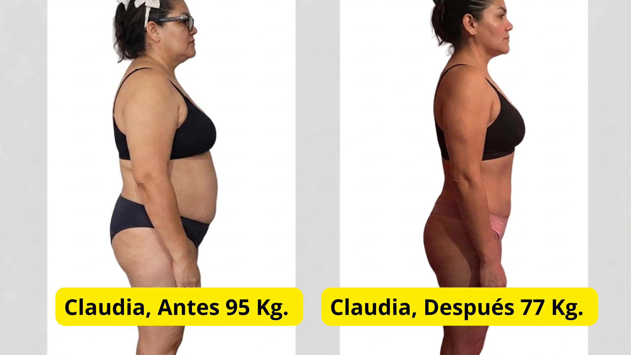 Claudia, Antes 95 Kg despues 77 sin ropa